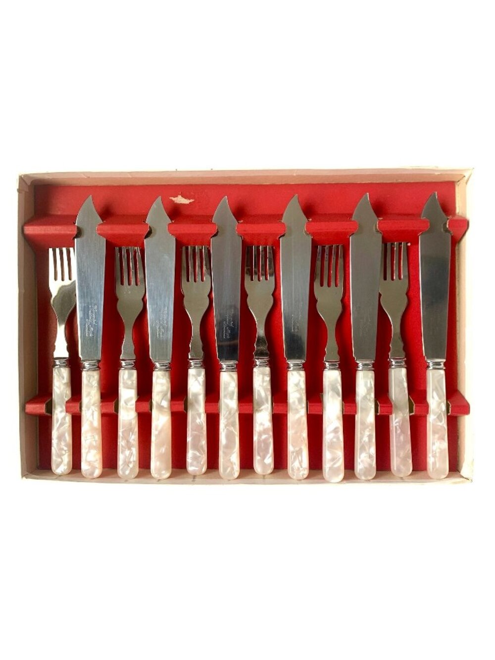 Sheffield Knife & Fork Set For Six Faux Mother Of Pearl Handles Stainless Steel